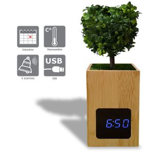 LED bamboo alarm clock with plant “Arti”
