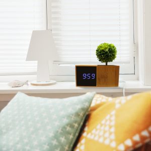 LED bamboo alarm clock with plant