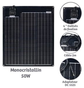 Panneau solaire semi-flexible 50w Monocristallin - AIC International