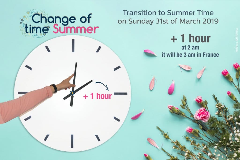 Change of time Winter / Summer, March 31st, 2019 in France !